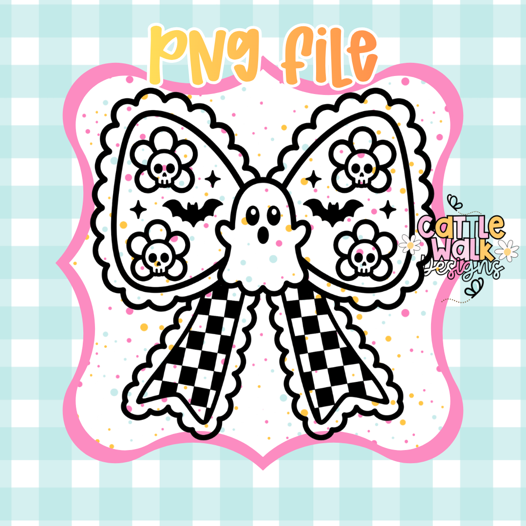 Spooky Ghost Bow PNG | Halloween Coquette Digital Download | Skull Flower Bow PNG for Freshies, Sublimation & Crafts