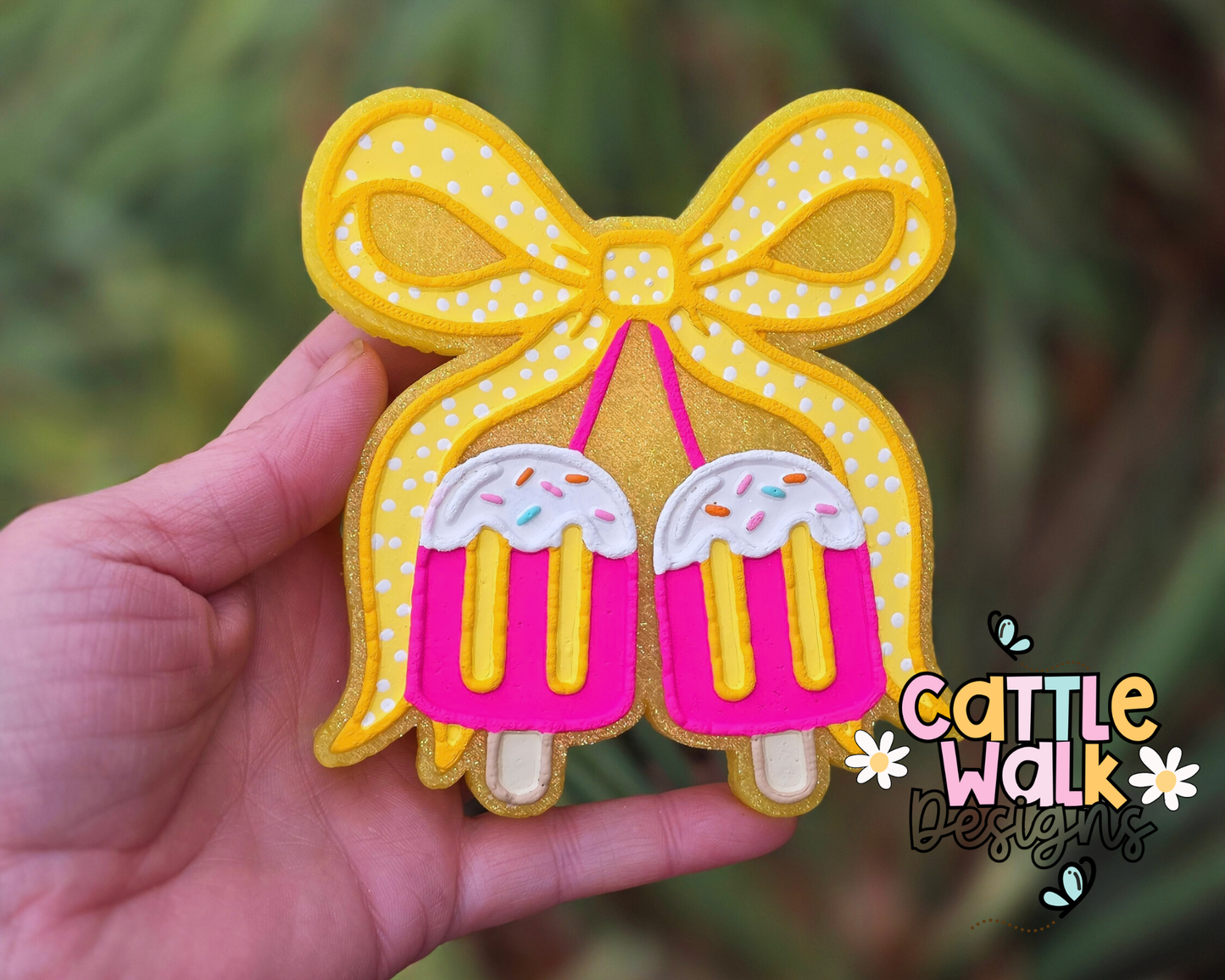 Ice Cream Popsicle Bow Freshie – Cute Summer Car Freshie – Strawberry Marshmallow Fluff Scent