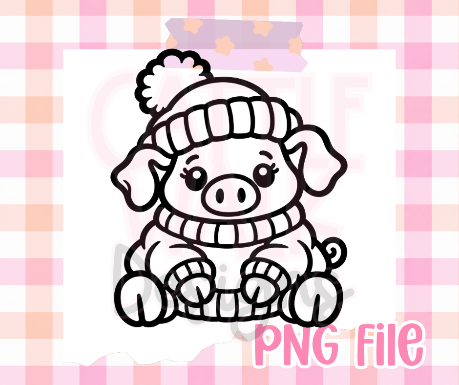 Christmas Pig PNG | Cute Pig in Oversized Sweater & Beanie Holiday Digital Design