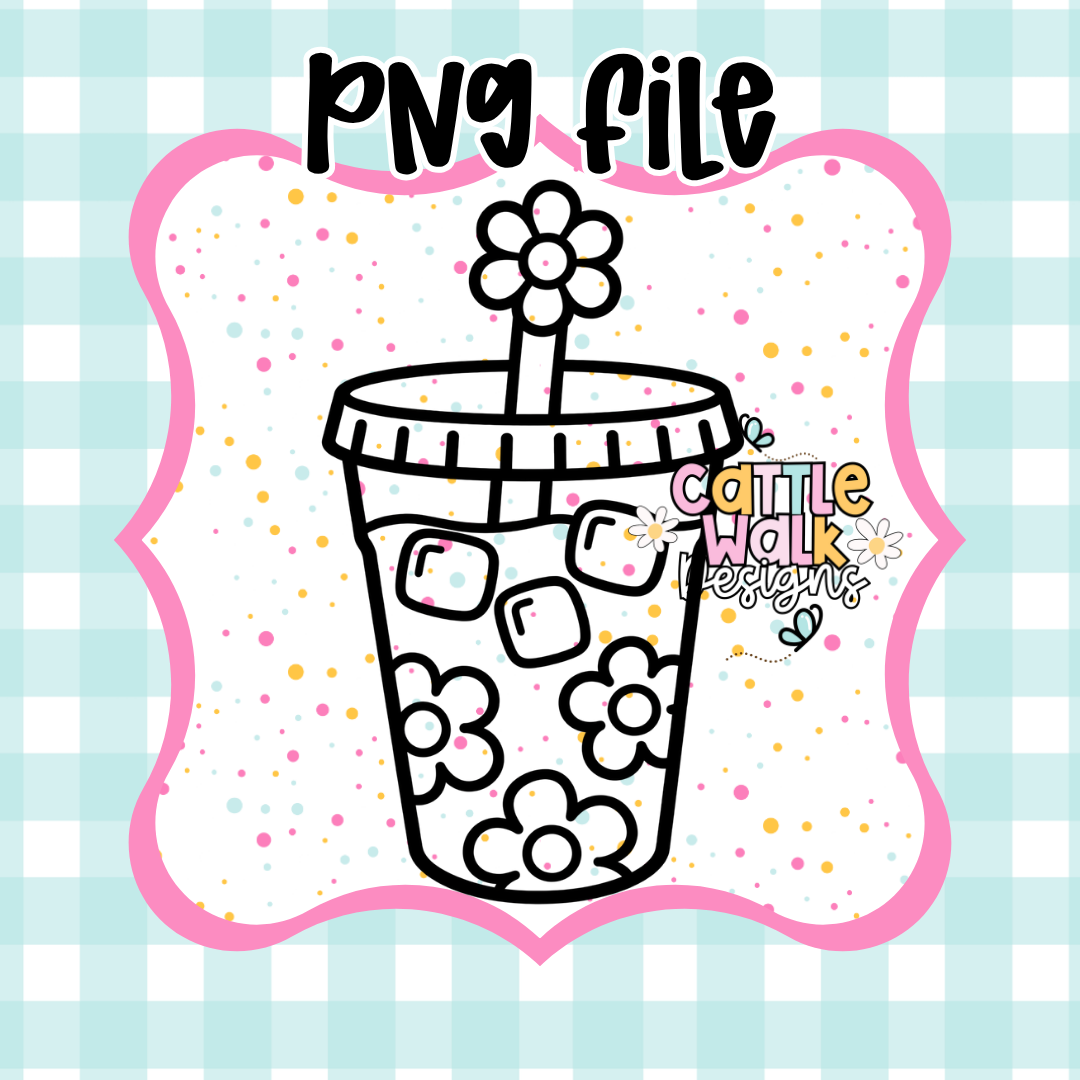 Daisy Iced Coffee PNG | Cute Floral Coffee Design | Girly Aesthetic Cup PNG | Spring Coffee PNG | Freshie Mold PNG | Bold Outline CWD Style