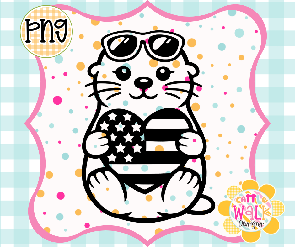Patriotic Otter PNG | 4th of July Summer Floatie Design | Bold Outline Freshie Digital Download