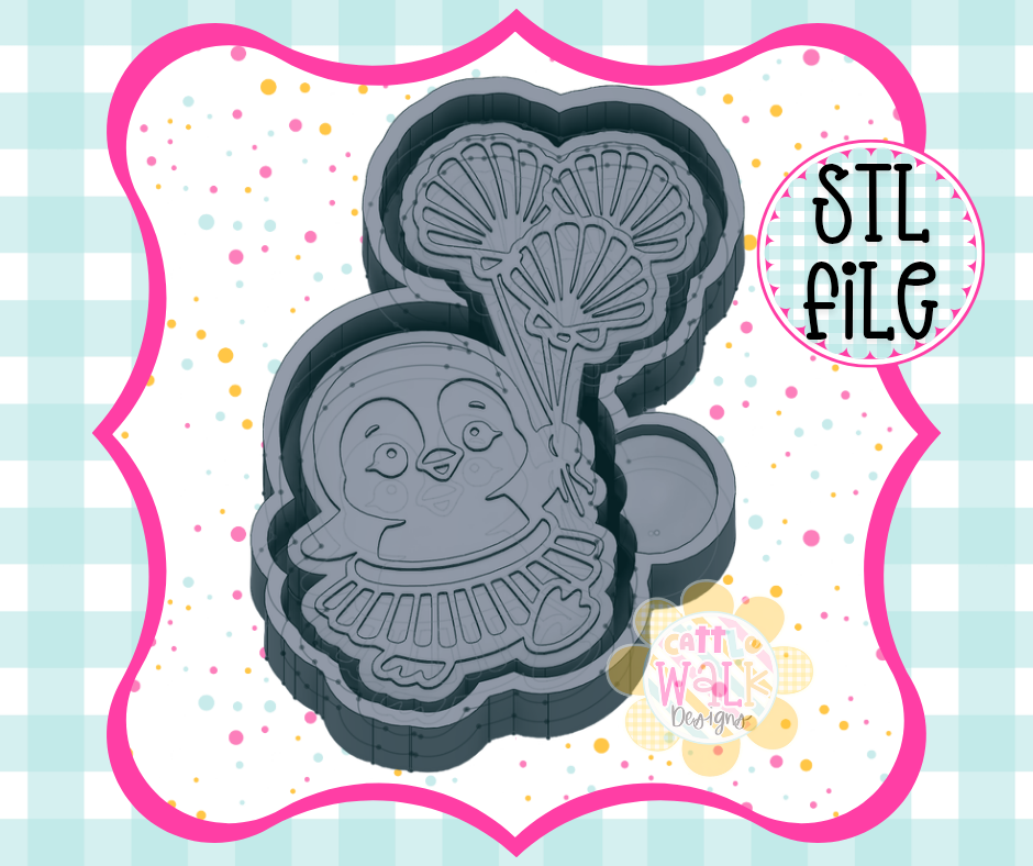Cute Penguin with Clamshell Balloon Freshie Mold STL | Spring Penguin Freshie STL File | Freshie Mold Digital Download | Car Freshie Mold STL