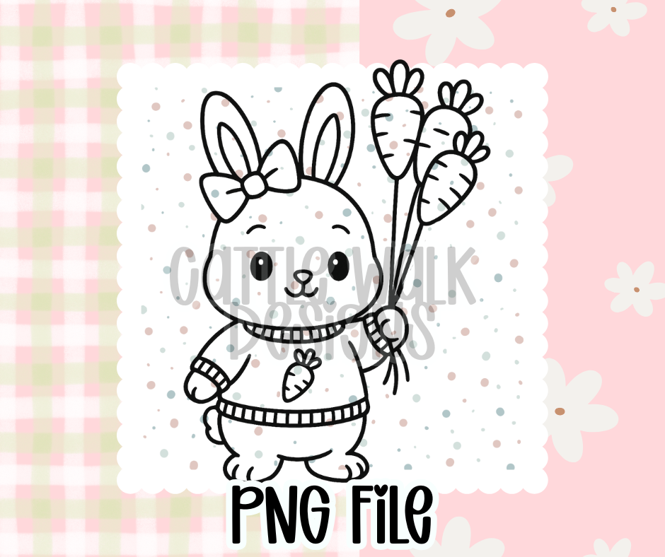 Carrot Cutie Bunny Outline – Chunky Bold Easter Freshie PNG