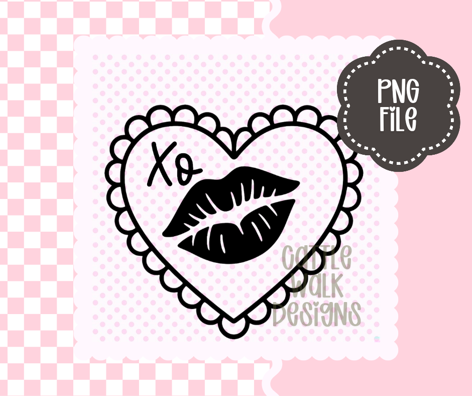 XO Kissy Lips Lace Heart – Valentine PNG | Cattle Walk Designs