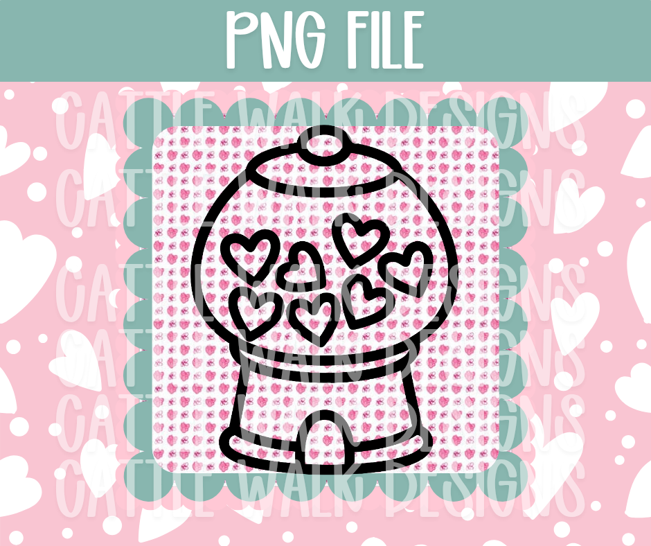 Heart Gumball Machine Outline PNG – Black & White Valentine Clipart, Cute Candy Machine Line Art PNG for Sublimation, Coloring, Freshies, or Laser Cutting