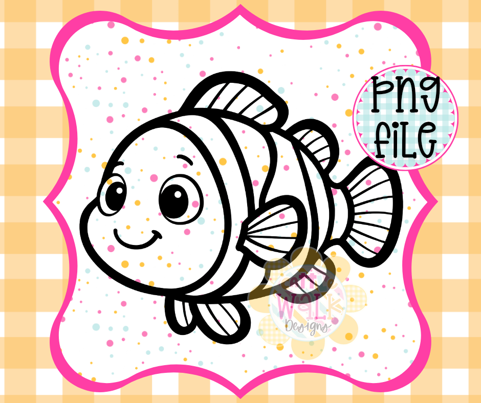 Cute Clownfish PNG | Kawaii Fish Outline | Ocean Fish PNG | Freshie Design PNG