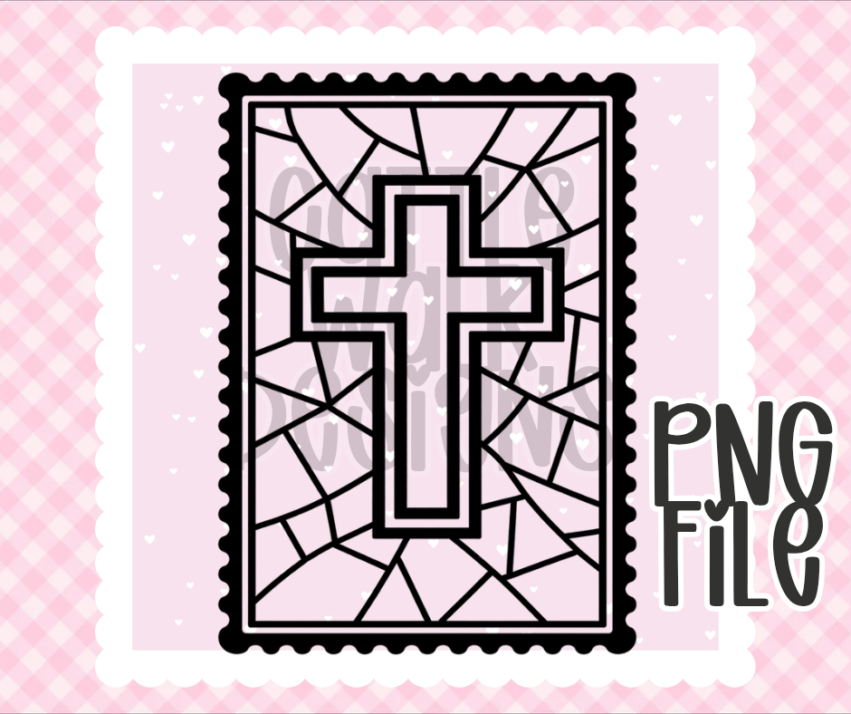 Stained Glass Cross PNG | Christian Cross Frame Design | Bold Black & White Outline | Freshie & Craft PNG
