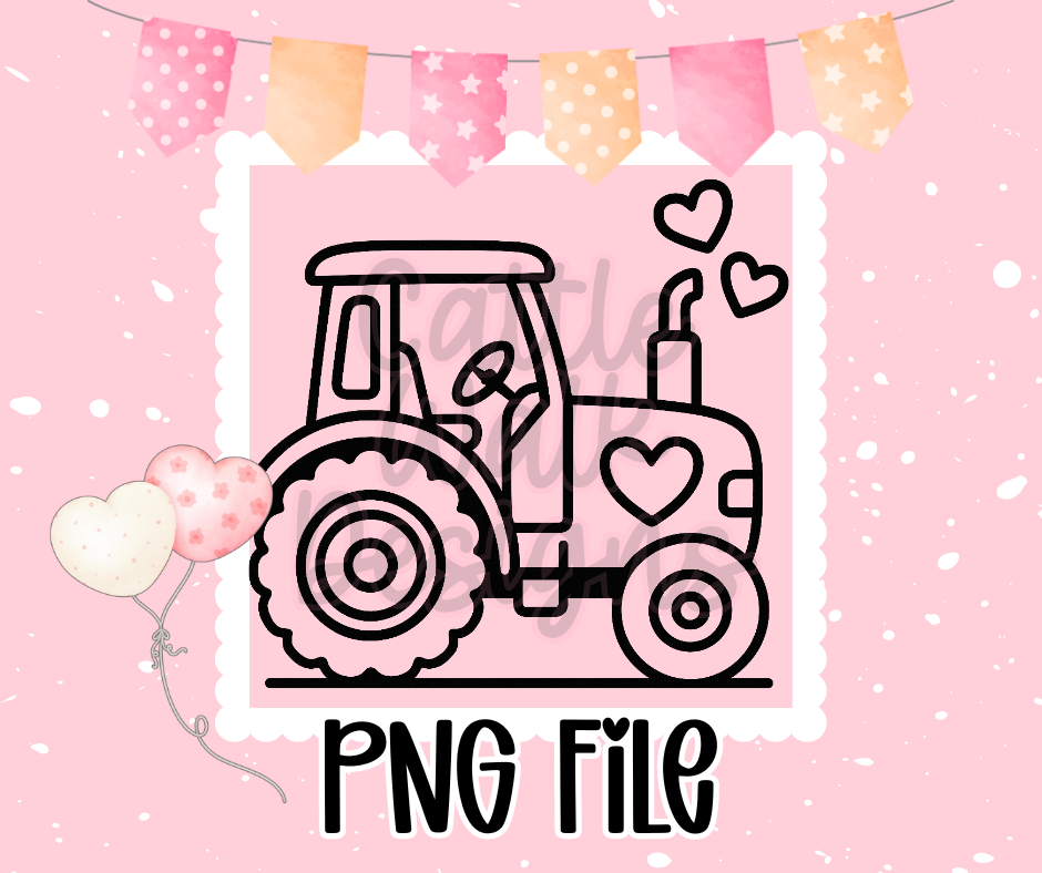 Valentine Tractor PNG • Cute Heart Tractor Clipart • Farm Love Design • CWD Thick Outline