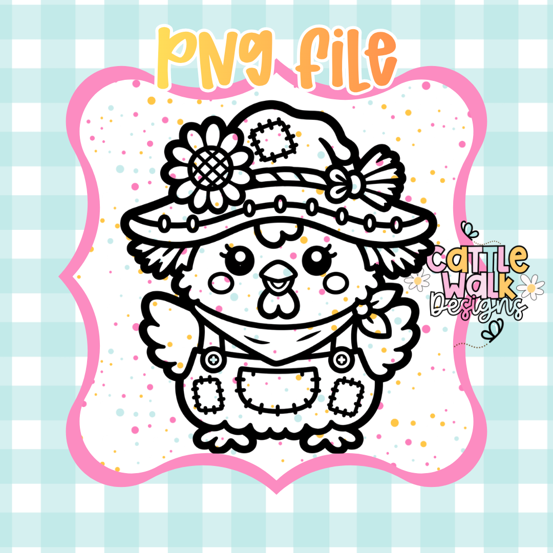 Scarecrow Chicken PNG | Cute Fall Chicken Digital Download | Farmhouse Autumn Sublimation Design