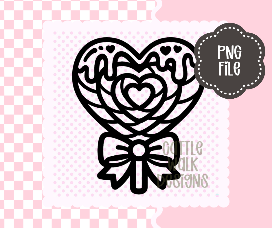 Drippy Heart Lollipop with Bow – Valentine PNG | Cattle Walk Designs