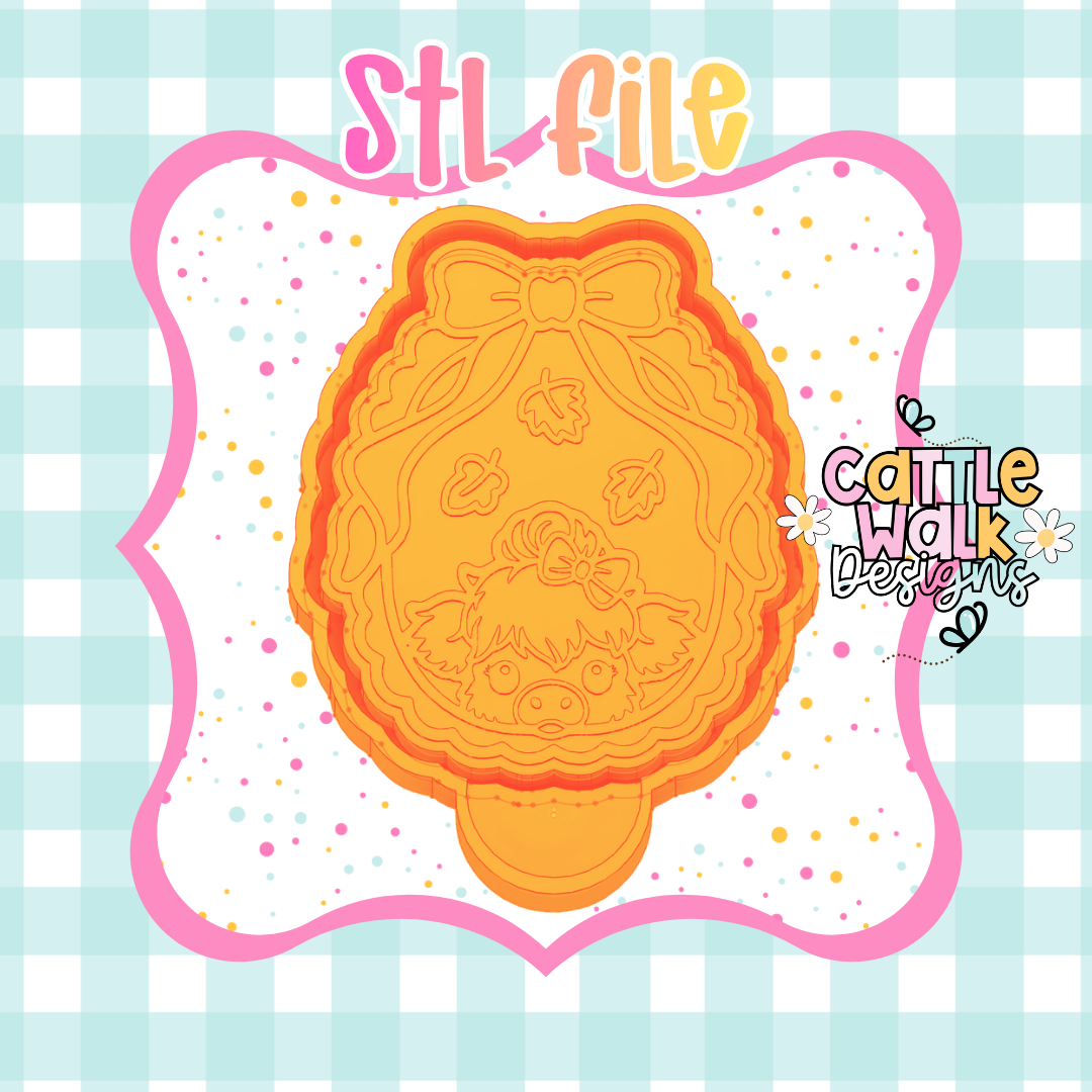 Highland Cow Fall Frame STL File | Autumn Freshie Mold Cutter | CWD-Style Thick Bold Outline | Pumpkin Patch STL