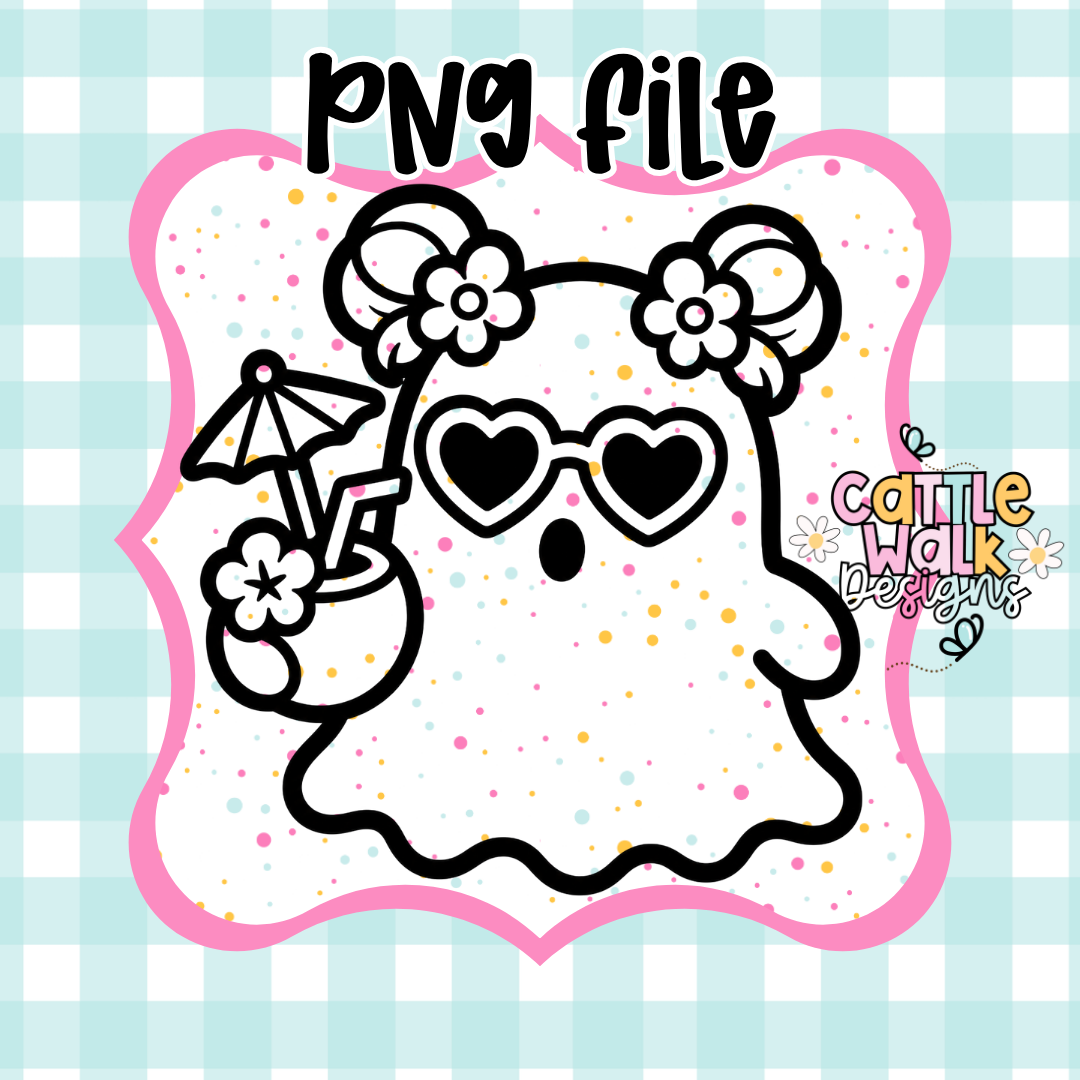 Space Bun Beach Ghost PNG | Summerween Ghost PNG | Cute Tropical Ghost CWD-Style Design