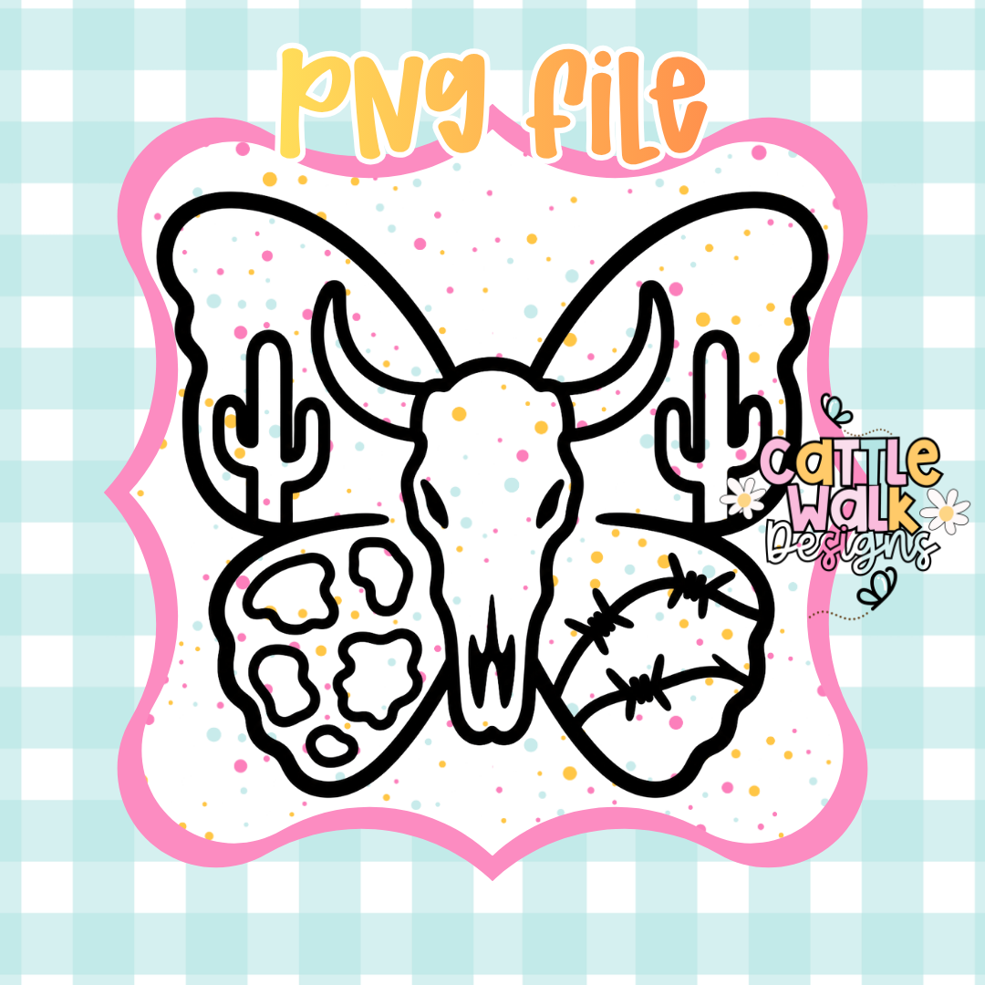 Western Desert Butterfly PNG | Bull Skull Butterfly | Cow Print & Barbed Wire PNG | Western Freshie Design | Digital Download