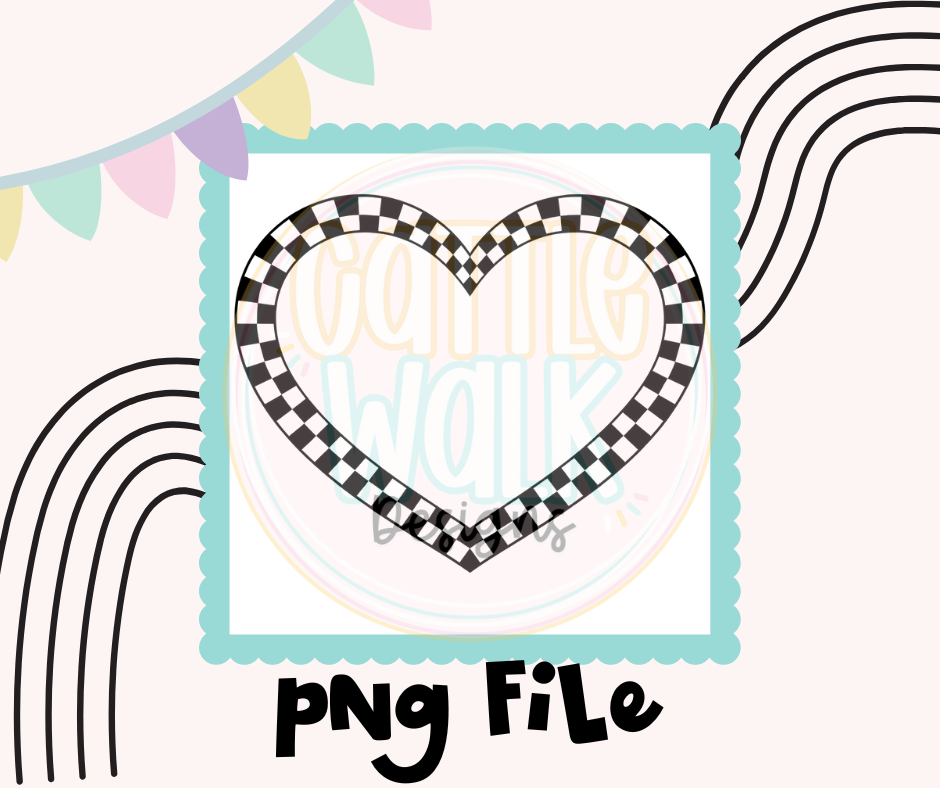 Checkered Heart Outline PNG | Retro Heart Frame | Digital Download