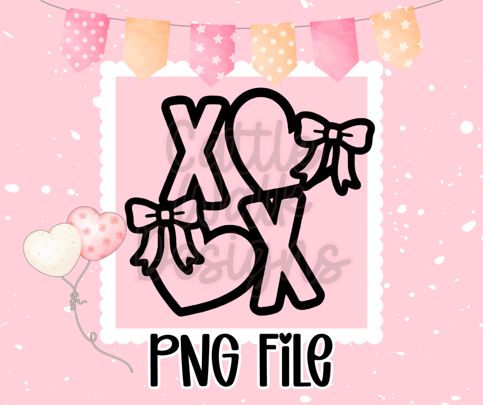 XO Valentine PNG • Heart & Bow XO Clipart • Cute Valentine Outline • CWD Thick Line Design