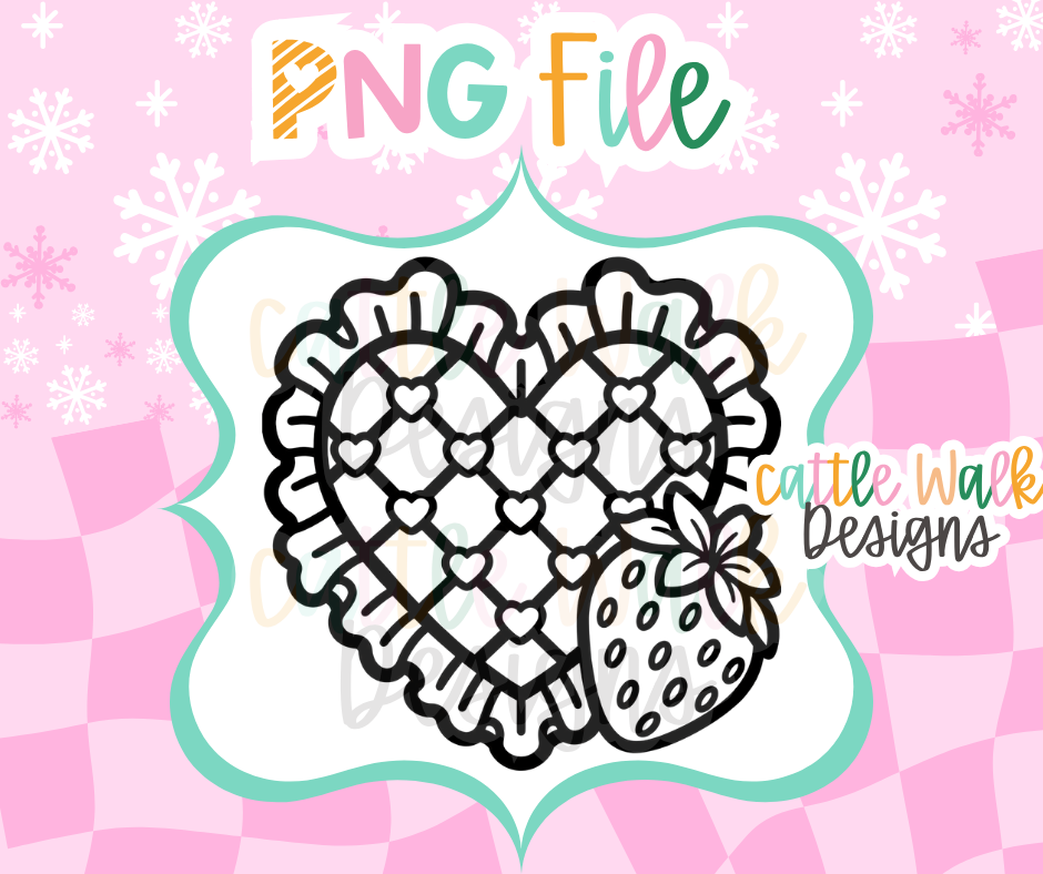Strawberry Quilt Heart PNG | Quilted Heart PNG | Strawberry Valentine PNG | Ruffled Heart Freshie Mold Design | Digital Download