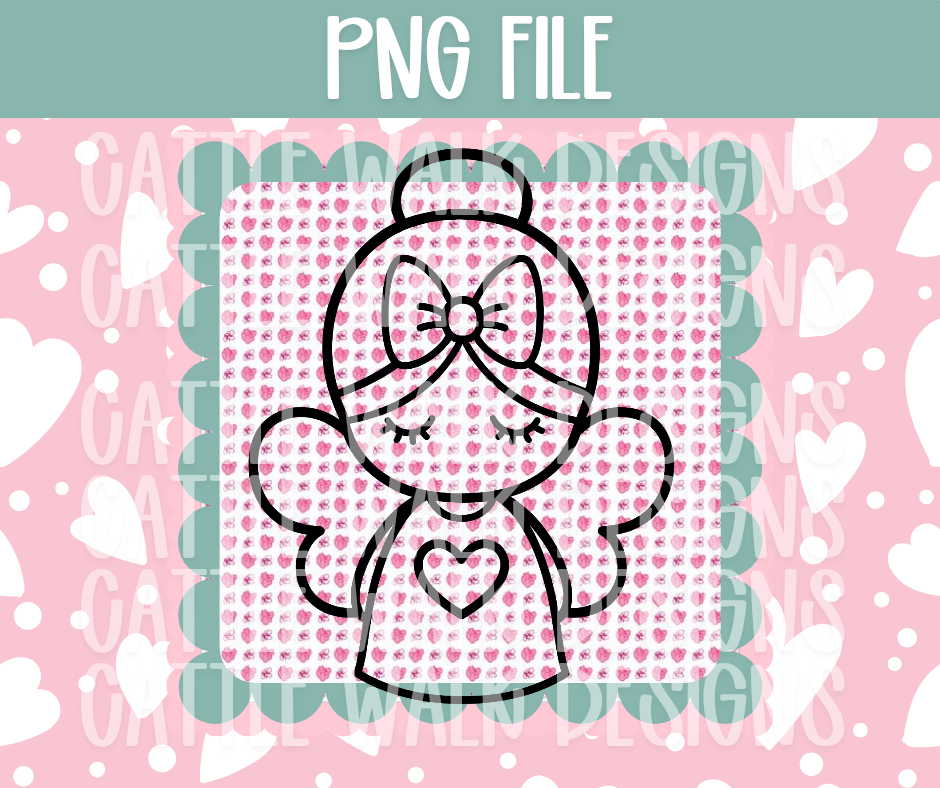 Sweet Angel with Bow PNG – Coquette Valentine Angel Clipart, Pink Heart Background, Cute Girly Angel Sublimation Design for Freshies, Shirts & Crafts