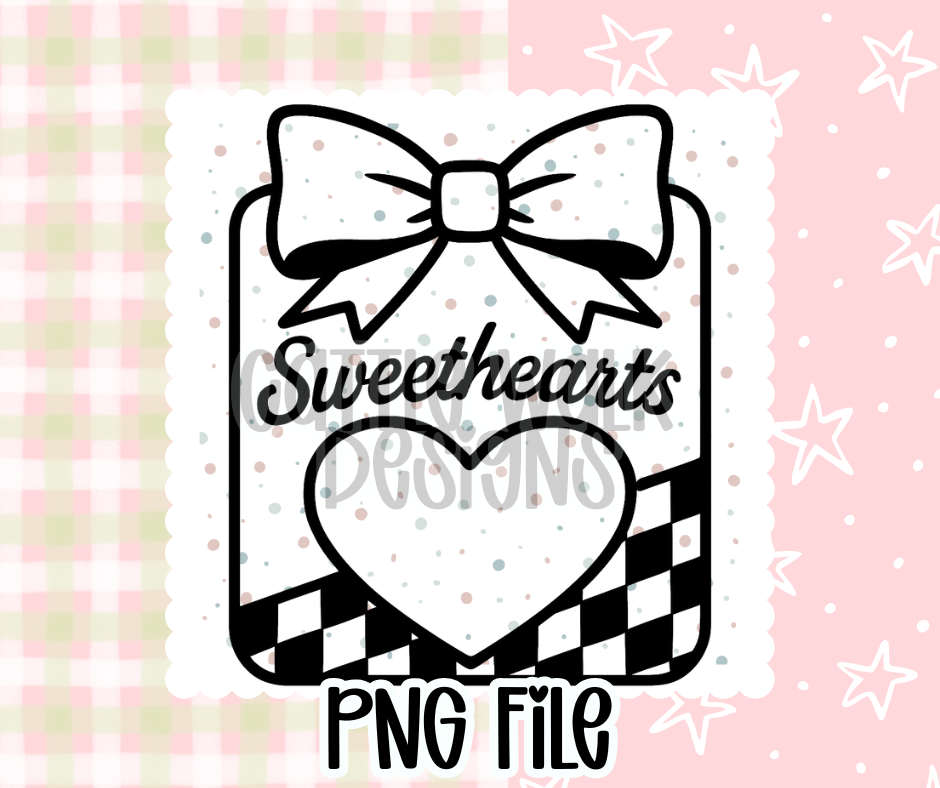 Sweethearts Checkered Bow Tag Outline – Chunky Bold Valentine Freshie PNG