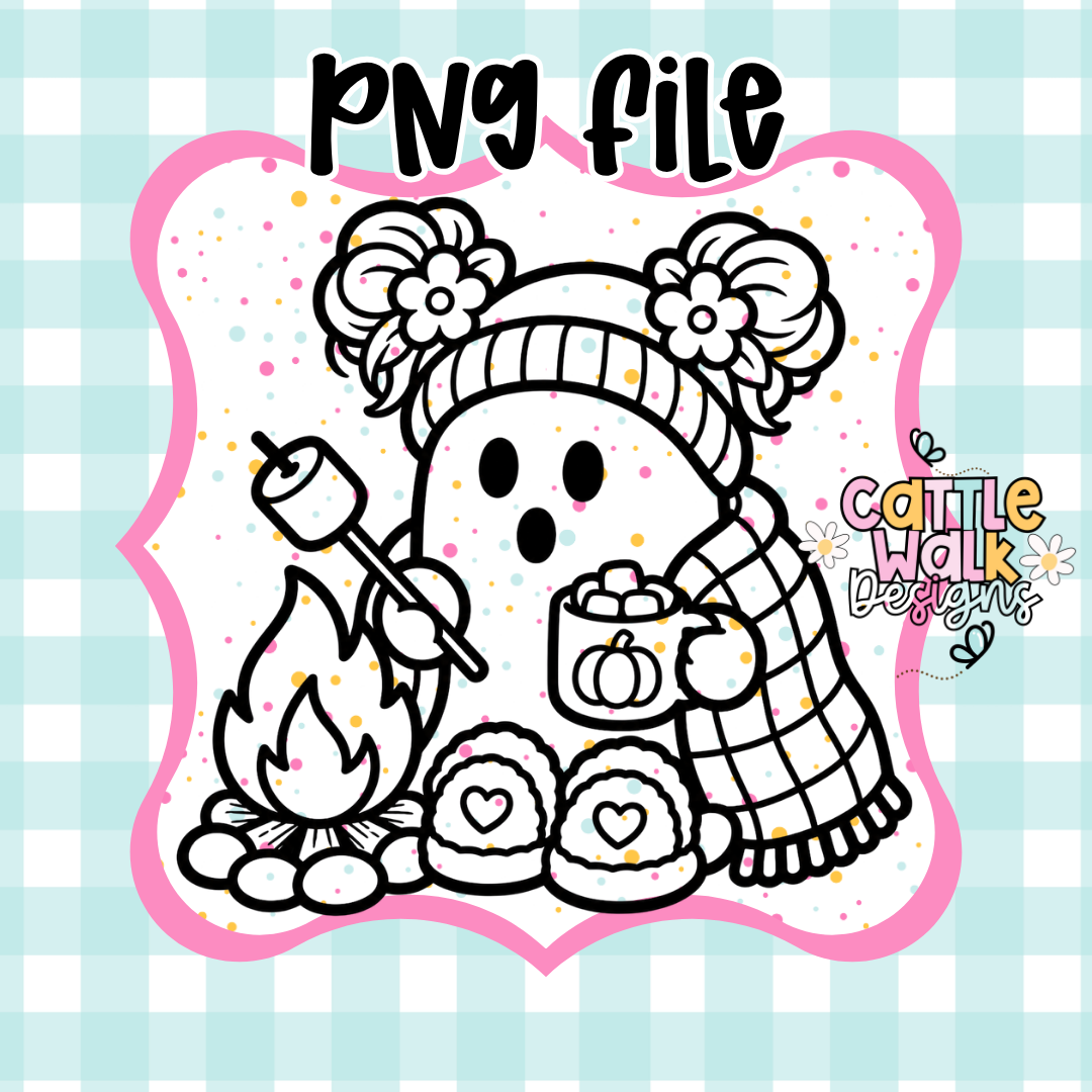 Campfire Ghost PNG | Cozy Ghost PNG | Cute Fall Campfire CWD-Style Design