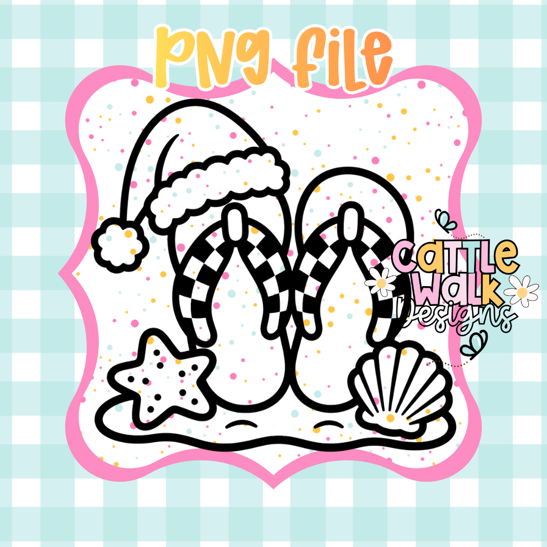 Tropical Christmas Flip Flops with Santa Hat PNG | Beach Christmas Sandals | Coastal Holiday PNG | Digital Download | Freshie PNG | Sublimation Design