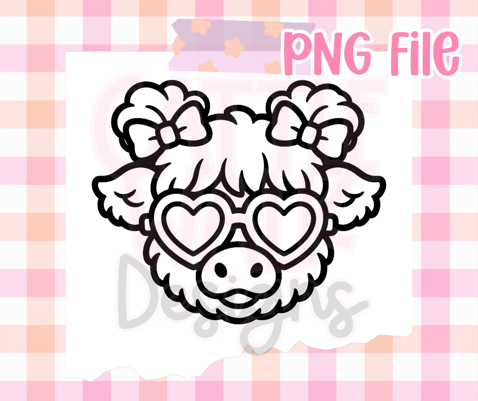 Valentine Highland Cow PNG | Heart Sunglasses Cow PNG