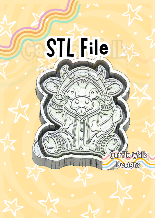 Sleepy Baby Cow Wearing Pajamas Freshie Mold STL Download