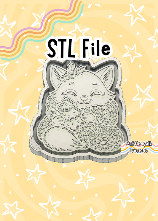 Cozy Christmas Fox STL File – Holiday Freshie Mold with Sweater & Cookie Tree