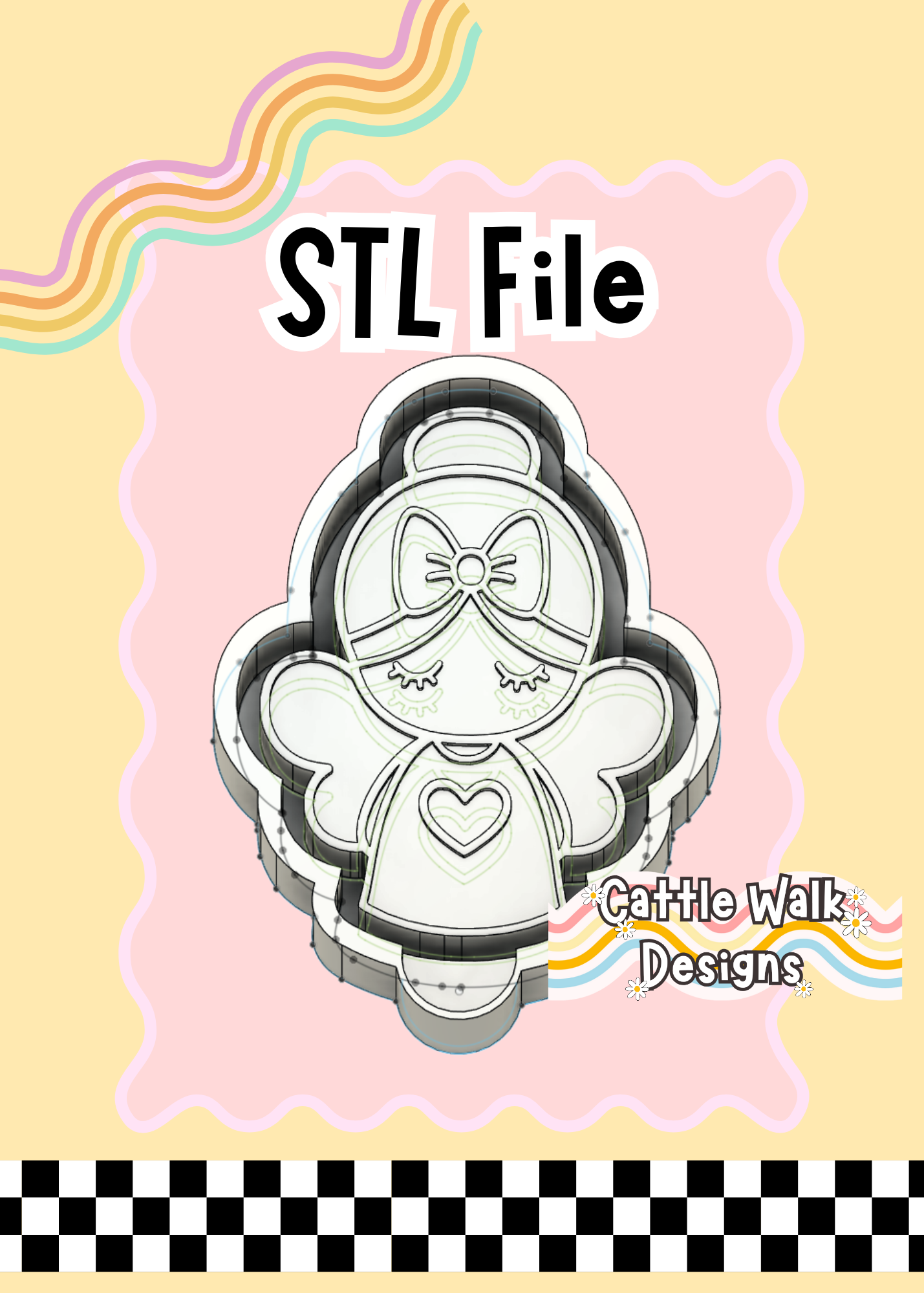 Cute Girl Angel with Bow and Heart Freshie Mold STL Digital Download