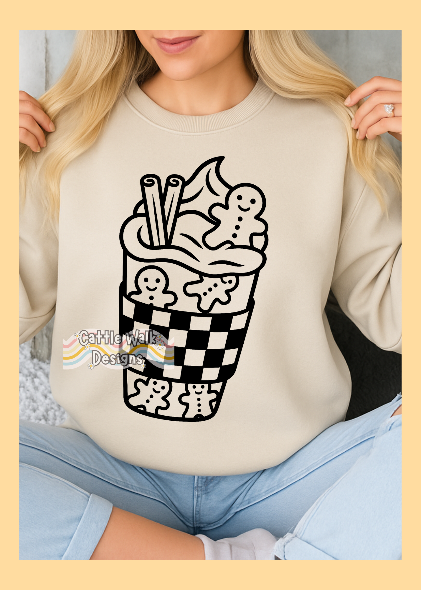 Gingerbread Hot Cocoa Cup SVG | Christmas Checkered Cup Design
