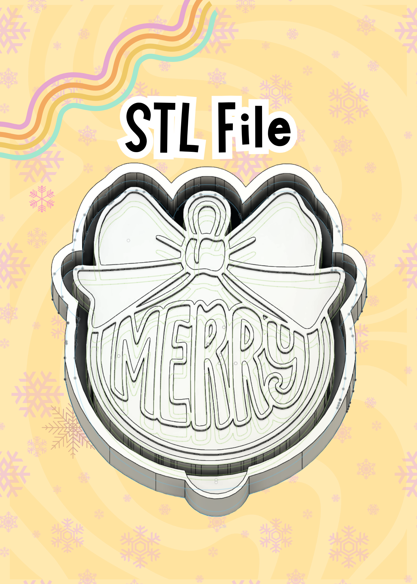 Merry Ornament with Bow STL File - Christmas Freshie Mold Design
