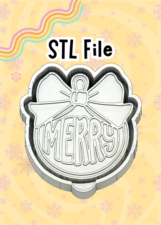 Merry Ornament with Bow STL File - Christmas Freshie Mold Design