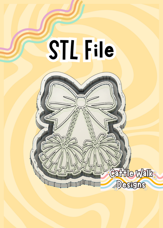 Cheerleader Pom-Poms Coquette Bow Freshie Mold STL File Digital Download