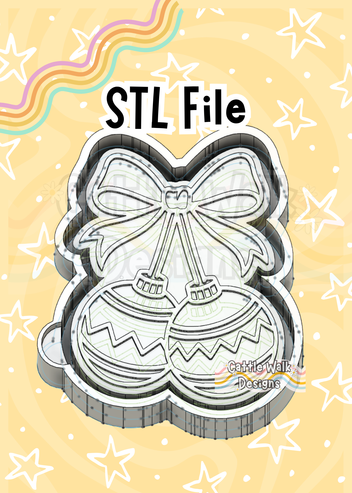 Christmas Ornaments with Bow STL File Freshie Mold Design
