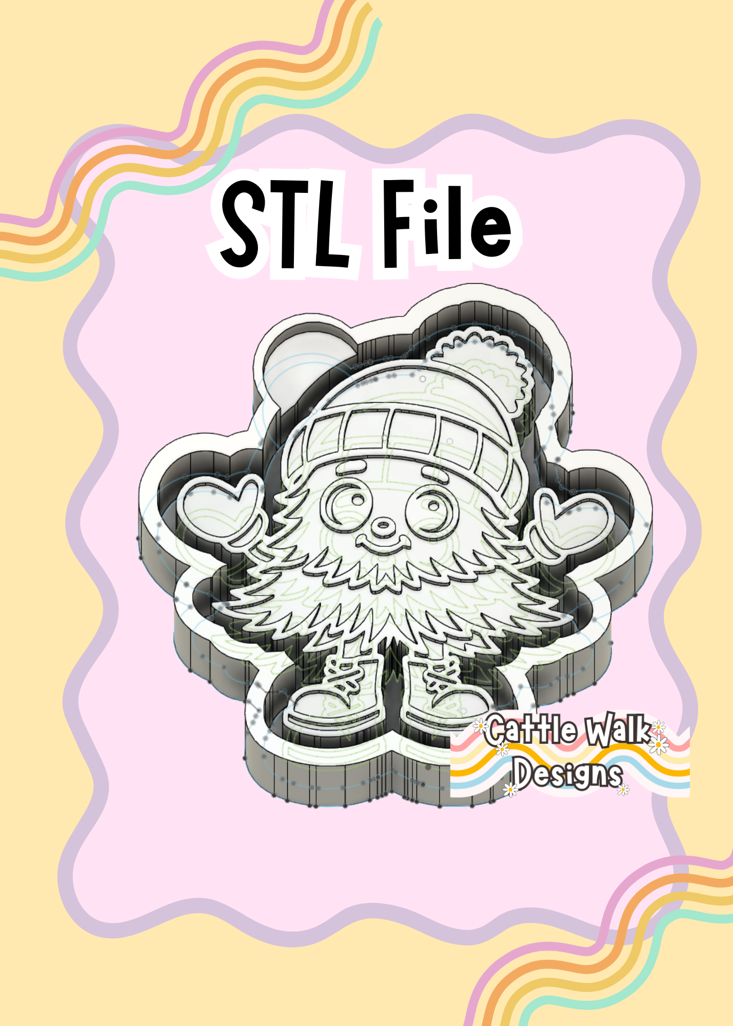 Retro Christmas Tree Wearing a Beanie and Boots STL Digital Downloas