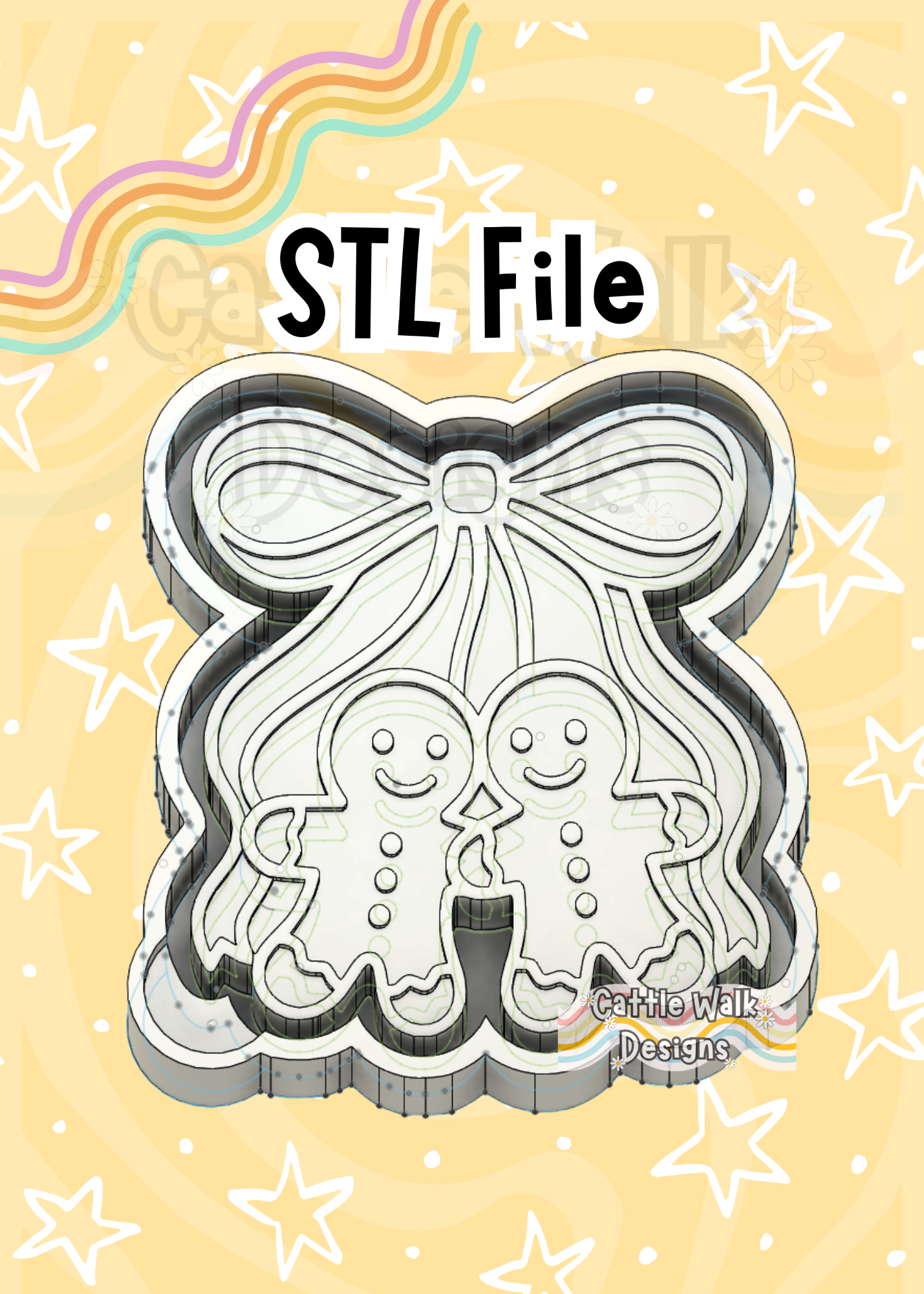 Gingerbread Couple with Bow STL File Christmas Freshie Mold Design