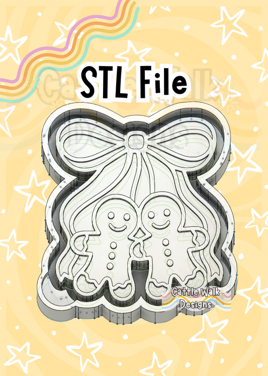 Gingerbread Couple with Bow STL File Christmas Freshie Mold Design