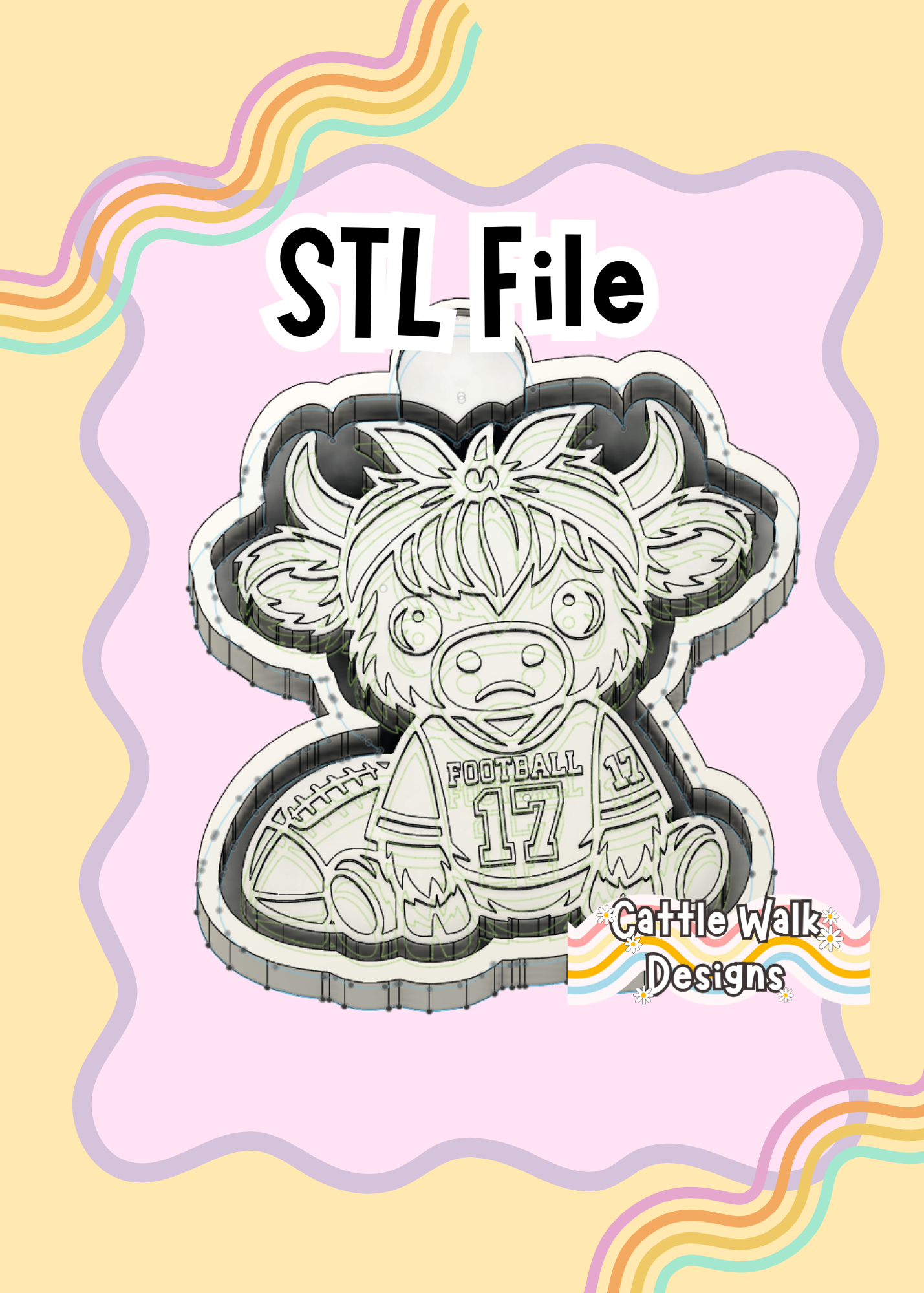 Highland Cow Football Jersey Freshie Mold STL Download