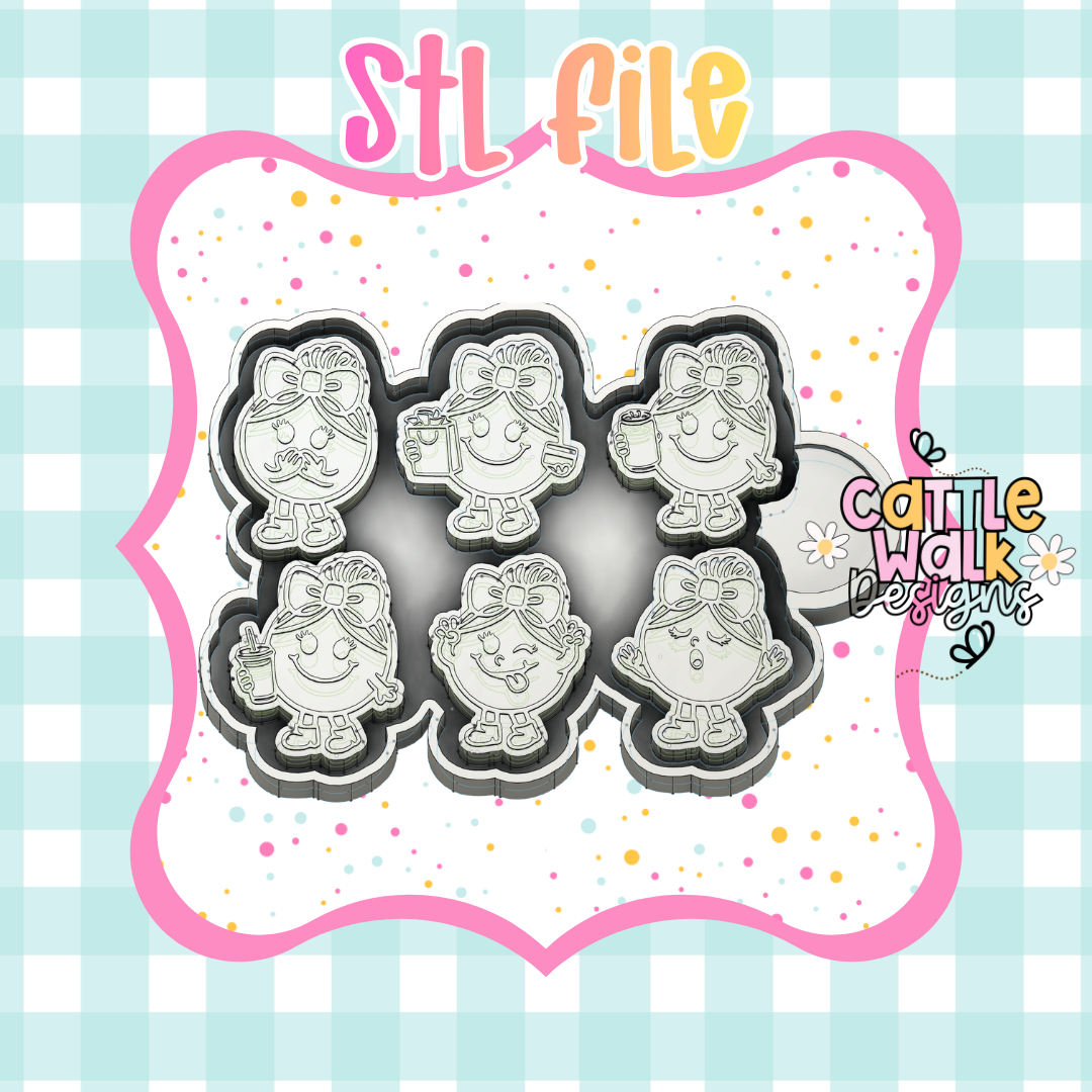Little Miss Personalities Freshie Sampler STL File (6-in-1 Mold)