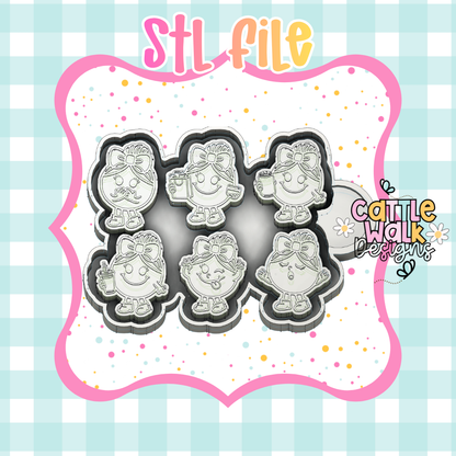 Little Miss Personalities Freshie Sampler STL File (6-in-1 Mold)