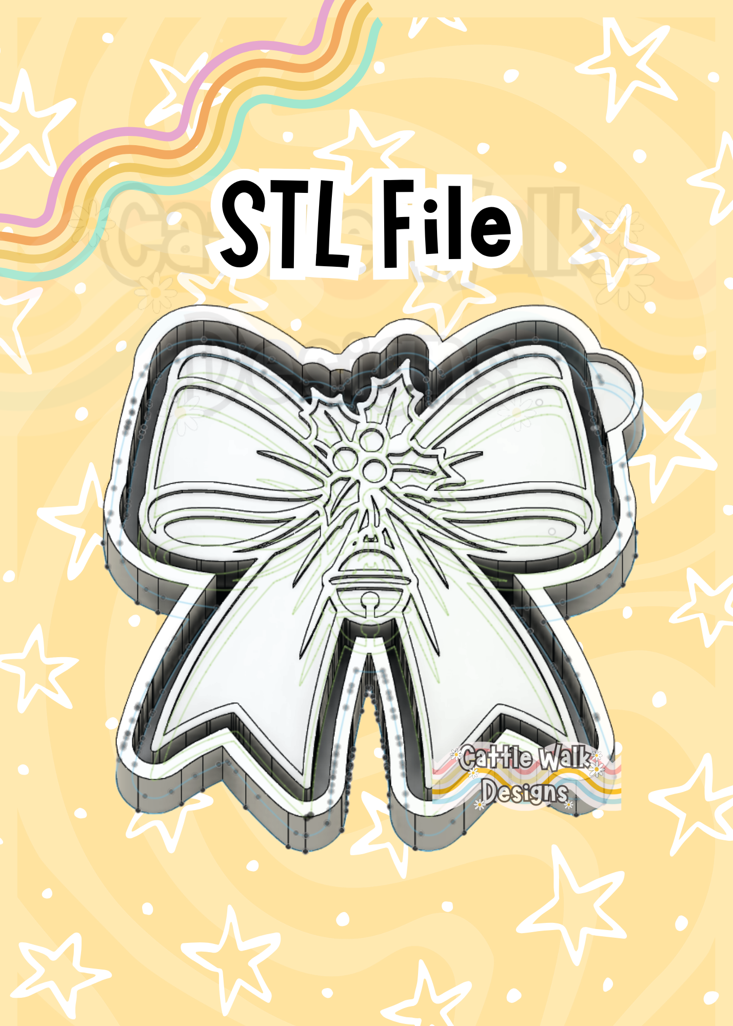 Christmas Bow with Holly & Bell STL File Holiday Freshie Mold Design