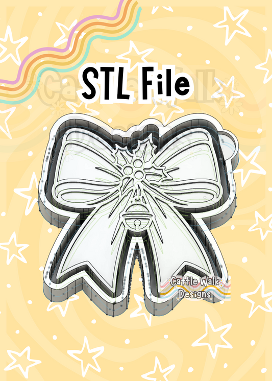 Christmas Bow with Holly & Bell STL File Holiday Freshie Mold Design
