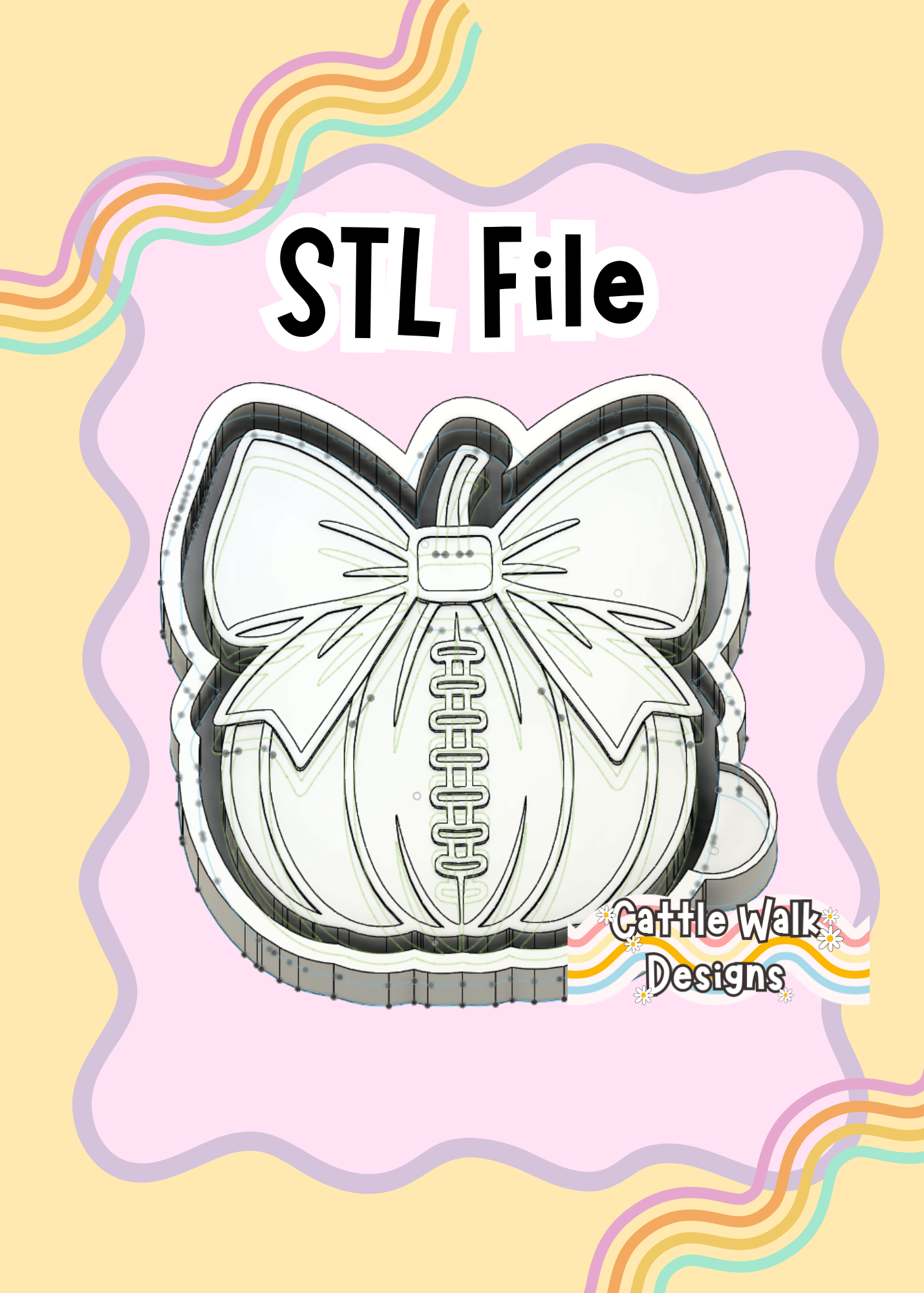Pumpkin Football Coquette Bow Freshie Mold STL Download