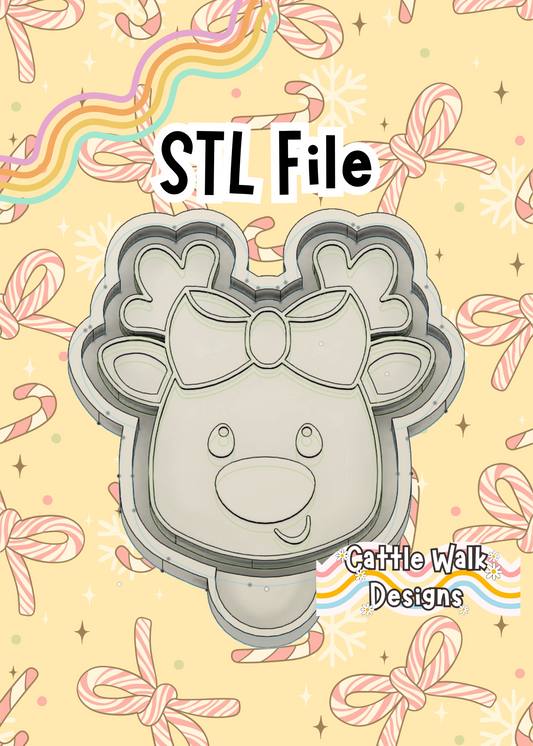 Reindeer with Bow Freshie Mold STL Digital Download