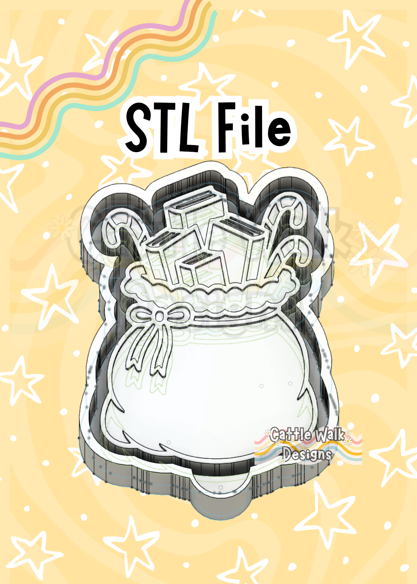 Christmas Sack of Books STL File Christmas Freshie Mold Design