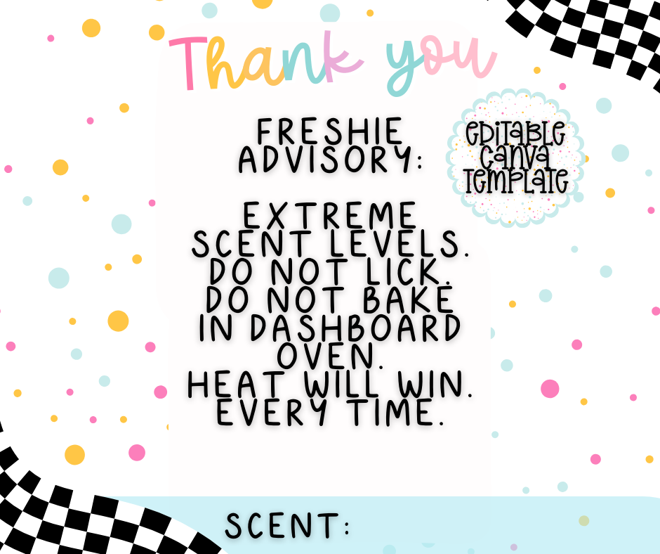 4 Editable Canva Freshie Packaging Insert Templates | Funny Warning Cards | Instant Download