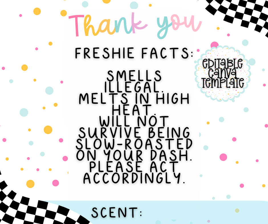 4 Editable Canva Freshie Packaging Insert Templates | Funny Warning Cards | Instant Download