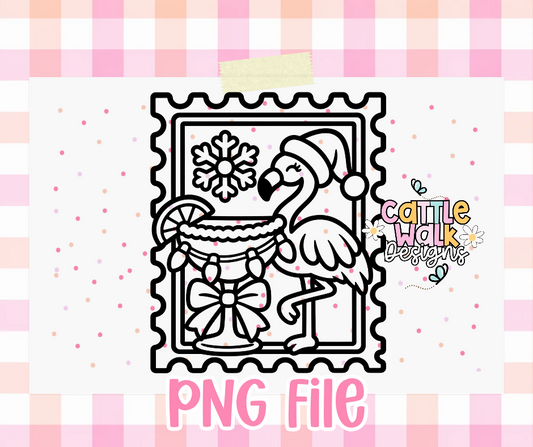 Festive Flamingo Christmas PNG | Tropical Holiday Margarita Stamp Design