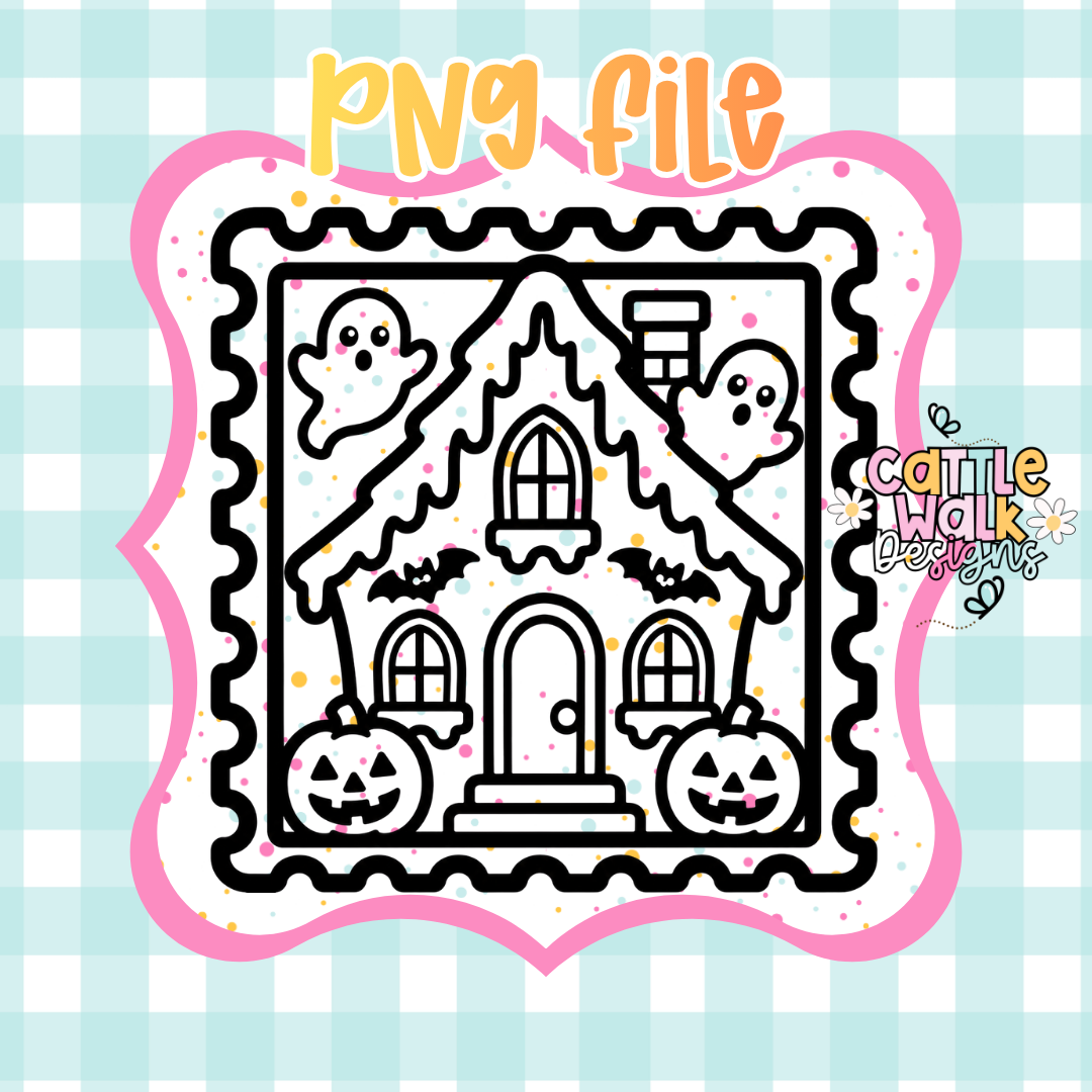 Spooky Haunted House Stamp PNG | Halloween House PNG | Cute Haunted Cottage PNG | Halloween Postage Stamp PNG | Digital Download