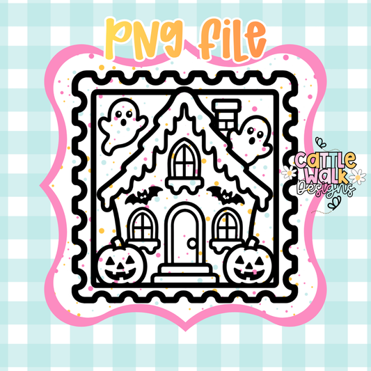 Spooky Haunted House Stamp PNG | Halloween House PNG | Cute Haunted Cottage PNG | Halloween Postage Stamp PNG | Digital Download