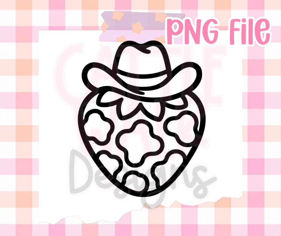 Cowgirl Strawberry PNG | Cow Print Strawberry Cowboy Hat PNG | Western Digital Download